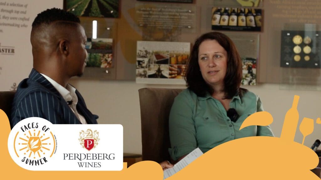 Perdeberg winemaker Natalie Kühn (right) in conversation with Brian Mahanke, better known as the Black Sommelier. Photo: Supplied/Food For Mzansi