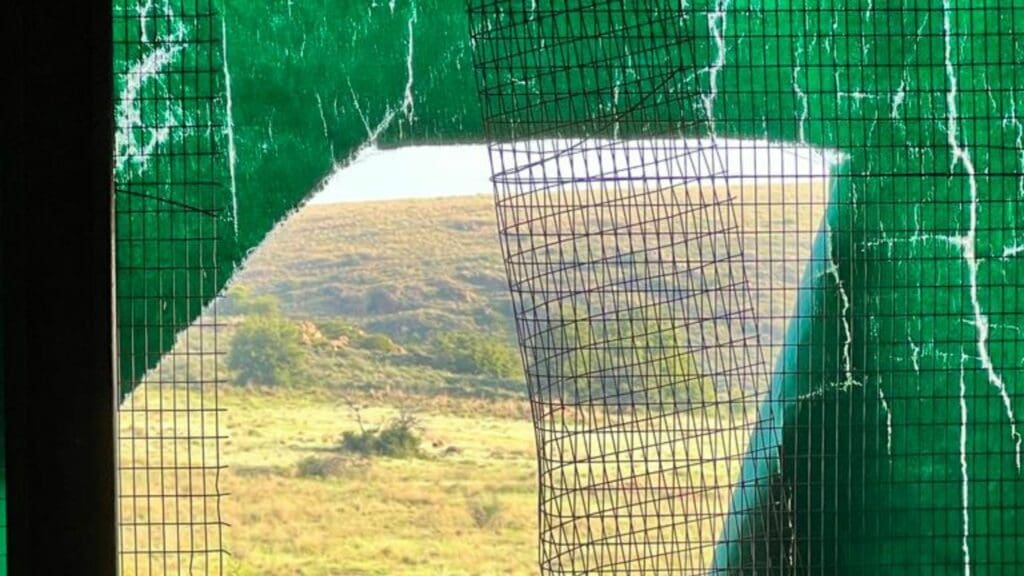 Wired-part of the piggery house structure that thieves used to gain access and steal Buti Malinga's pigs. Photo: Supplied/Buti Malinga