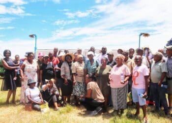 The 32 overjoyed farmers in Taung, Northern Cape who are the recipients of the Farmsol mechanisation handover in collaboration with the South African Breweries. Photos: Funiwe Ngwenya-Mohloba