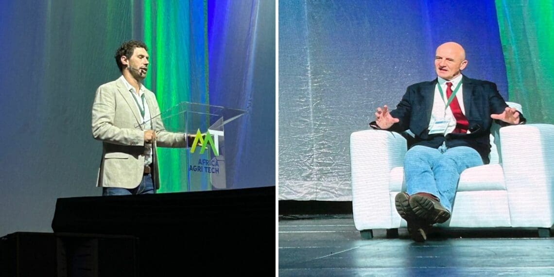 Director of Source BI, Juan Winter and the director of RedSun Hortitech, Mark Hassenkamp discussing the future of food production and agri-tech. Photo: Supplied/Food For Mzansi
