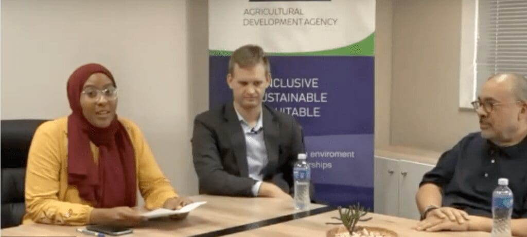 Farmer's Inside Track Podcast host, Dawn Noemdoe, Mike Levington from HydRegen Energy and Theo Boshoff from Agbiz.Photo: Supplied/Food For Mzansi