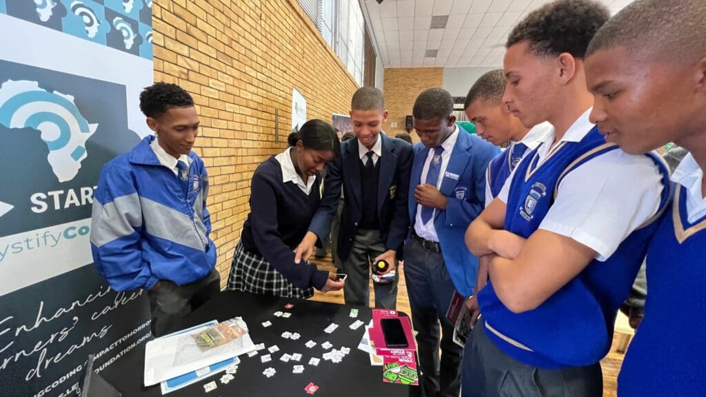 Unlocking the power of technology for agriculture! Learners delve into the exciting world of coding at the Tangible Africa exhibition, inspiring innovation and creativity at the AgriCareers event in Clanwilliam. Photo: Ivor Price/Food For Mzansi
