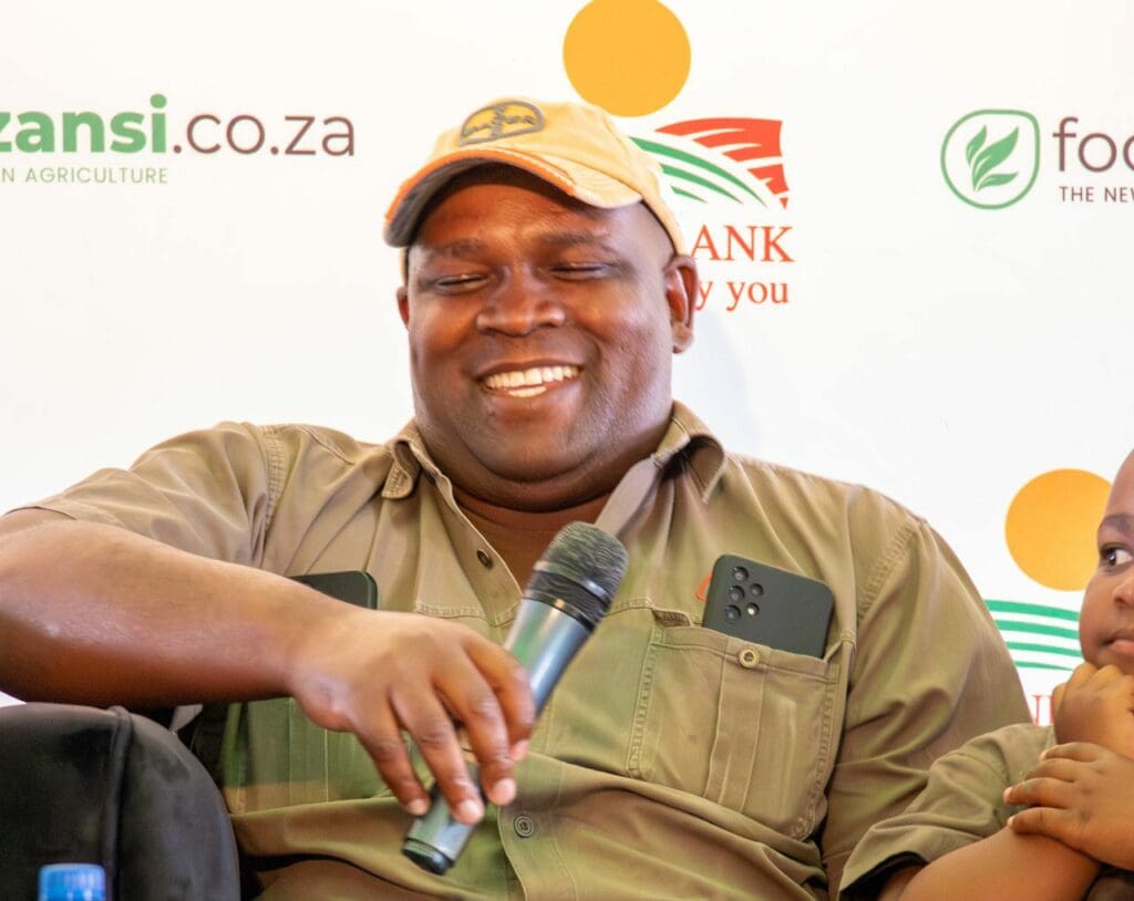 Frans Mokoena, a commercial farmer from Tweespruit in the Free State, at Food For Mzansi’s lunchtime conversation series with Land Bank. Photo: Gareth Davies/Food For Mzansi