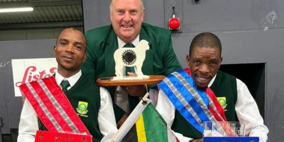 Zwelamakhosi Mbuweni (left) and Bonile Rabela (right) won gold medals at this year's Sheep Shearing and Woolhandling Championships at the Royal Highland Show on Sunday 25 June. Photo: Supplied/The South African Sheep Shearing Federation (SASSF) Facebook page