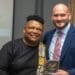 Food For Mzansi co-founder Ivor Price with Dewald Olivier, CEO of Red Meat Industry Services, accepting the Mzansi Changemakers Award on behalf of Koos Janse van Rensburg, honouring agricultural excellence and commitment. Photo: Food For Mzansi