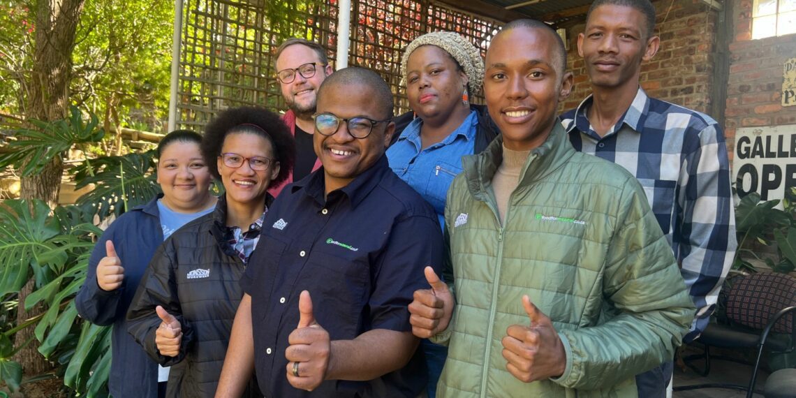 Excited faces all around! The Food For Mzansi team celebrates their five nominations in the 2024 African Digital Media Awards. From left to right: Meagan van der Vent, Raylentia Simmons, Gareth Davies, Tiisetso Manoko, Vateka Halile, Sindile Dudumashe, and Johnie Johnson. Photo: Ivor Price/Food For Mzansi