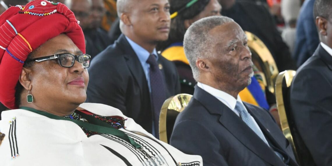 Agriculture, land reform and rural development minister Thoko Didiza and former president Thabo Mbeki attended the Freedom Day celebrations at the Union Buildings in Pretoria. Today marks 30 years since South Africa’s first democratic elections. Photo: Supplied/GCIS