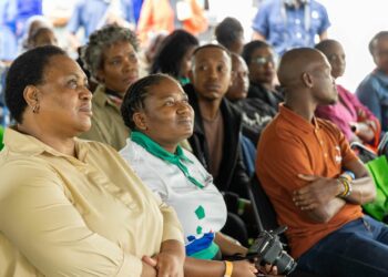 Agriculture, land reform and rural development minister Thoko Didiza captivated by the voices of tomorrow’s agricultural leaders at the 2024 Mzansi Young Farmers Indaba, hosted by Food For Mzansi. Photo: Leon Barnard/Food For Mzansi