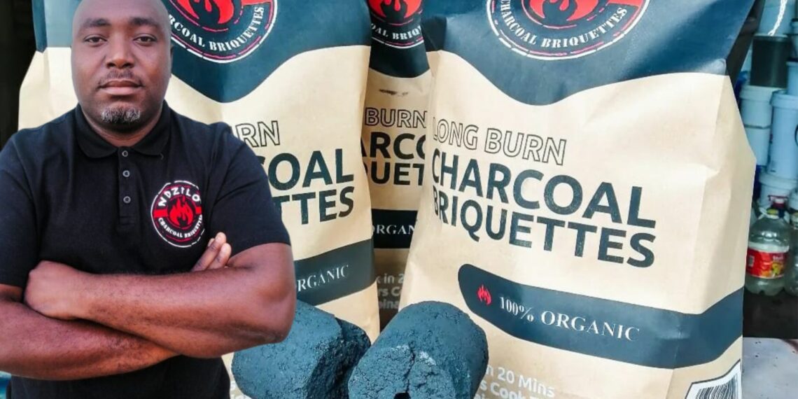 Given Ngwamba, owner of Ndzilo Charcoal, pioneers sustainable solutions by turning agricultural waste into valuable resources. Photo: Supplied/Food For Mzansi