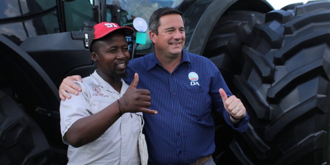 Thumbs up for progress! John Steenhuisen, newly appointed minister of agriculture, shares a moment with an attendee at Nampo Harvest Day, highlighting mutual support in agriculture. Photo: Supplied/Food For Mzansi