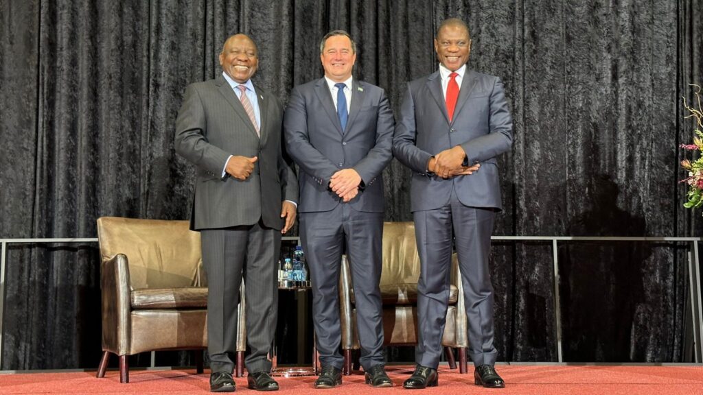 New agriculture minister John Steenhuisen, alongside president Cyril Ramaphosa and deputy president Paul Mashatile, following his swearing-in ceremony. Photo: Supplied/GCIS