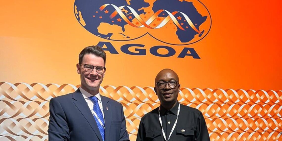 Minister of trade, industry and competition, Parks Tau (right), with deputy minister Andrew Whitfield during their visit to the US for the 21st Agoa Forum. Photo: Twitter/Andrew Whitfield