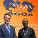 Minister of trade, industry and competition, Parks Tau (right), with deputy minister Andrew Whitfield during their visit to the US for the 21st Agoa Forum. Photo: Twitter/Andrew Whitfield