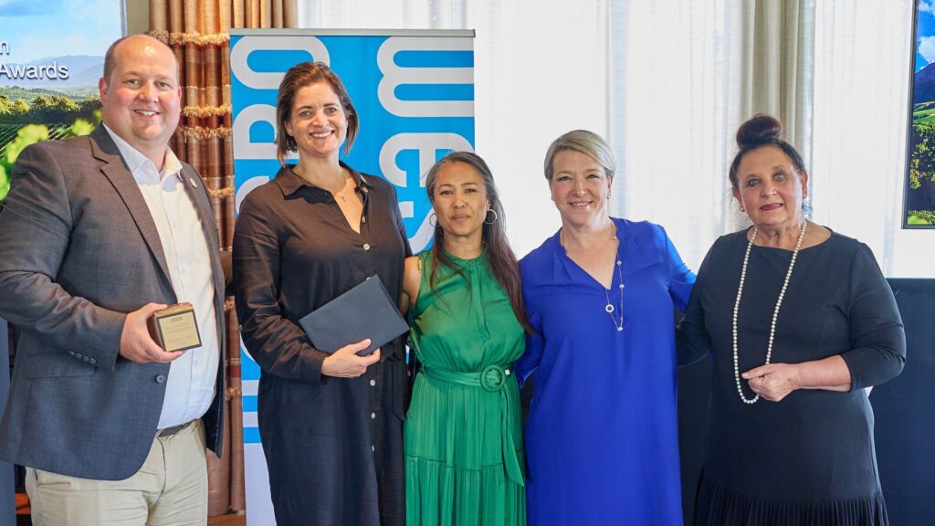 Members of the Vergelegen team proudly accept the Innovative Wine Tourism Experiences award at the 2025 Best Of Wine Tourism Awards, celebrating their commitment to sustainability and exceptional visitor experiences. Photo: Supplied/Food For Mzansi