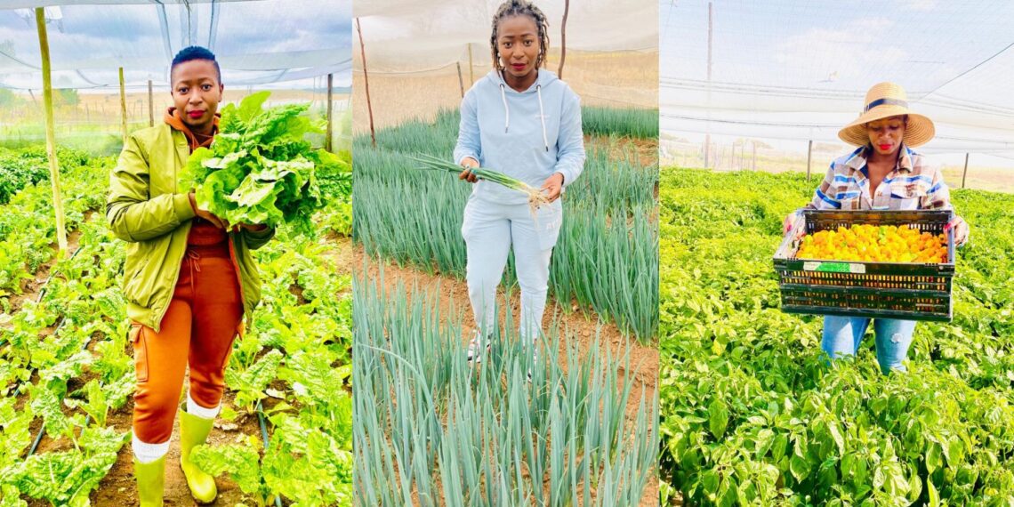 On her two-hectare plot, Tsholofelo Mokwele cultivates crops like spinach, green peppers, and tomatoes, and raises livestock.
Photo: Supplied/Food For Mzansi