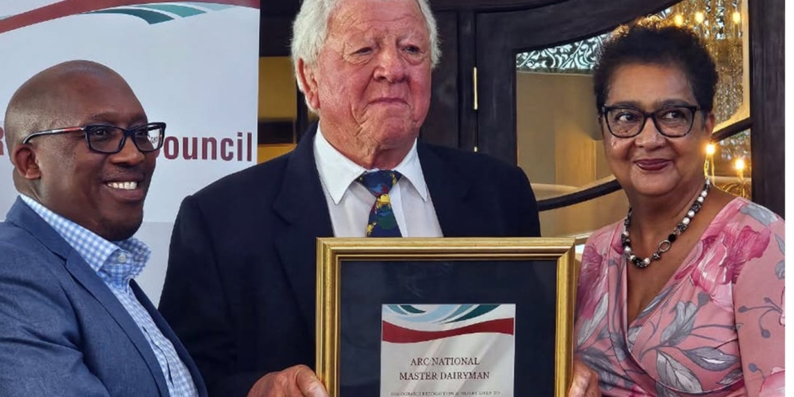 Dairy farmer Jacques Theron was recently honoured with an award by the Agricultural Research Council for his exceptional contribution and selfless service to the South African dairy industry. Photo: Supplied/Food For Mzansi