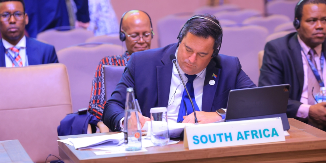 Agriculture minister John Steenhuisen addresses delegates during the CAADP Strategy meeting in Kampala, noting the need for unity and investment to secure Africa's food future. Photo: Supplied/Denis Mulima