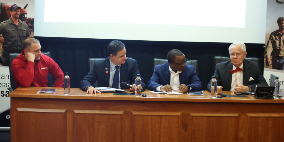 Stephan Nel, managing director of Case IH, Corné Louw, senior economist at Grain SA, Wandile Sihlobo, chief economist of the Agricultural Business Chamber of South Africa (Agbiz) and Jannie Rossouw, professor at Wits Business School. Photo: Case IH