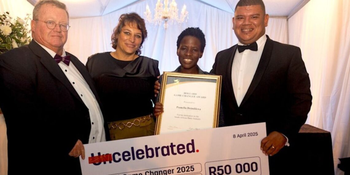 Pamella Dzindikwa’s inspiring rise from cleaner to award-winning cheesemaker has earned her the 2025 Hollard Game Changer Award at the SA Dairy Championships.
Photo: Supplied/Food For Mzansi