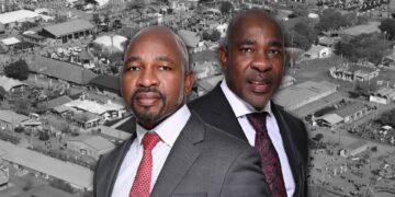Themba Rikhotso, CEO of Land Bank, and Pascal Siphugu, managing director of Land Bank Insurance Company, are set to engage with farmers on the future of agri-financing and risk protection at next week’s Nampo Harvest Day in Bothaville, Free State. Image: Gareth Davies/Food For Mzansi