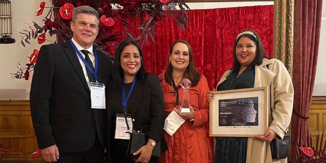 South Africa CEO Rico Basson; Kachné Ross, learning and development manager; Natasha Lodewyk, administrative assistant; and Eden-Marlaine du Plessis,
officer: people and skills development. Photo: South Africa Wine