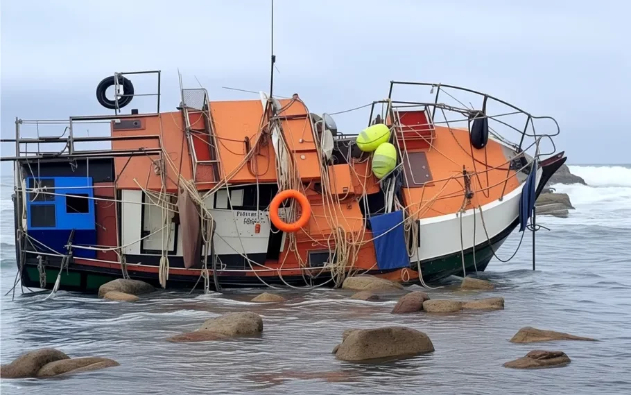 This fishing vessel lost its battle with high seas. Photo: Samsa