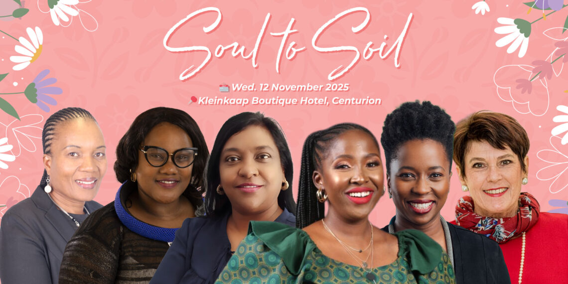 Powerhouse women unite for Soul To Soil 2025! Pictured are keynote speaker Vuyiswa Ramakgopa, along with Leona Archary, Dr Konanani Liphadzi, Elna Schoeman, Lucia Motloung, and MC Mmatsheko Mosito — all set to inspire at the annual Food For Mzansi and AGDA brunch celebrating women in agriculture. Photos: Supplied/Food For Mzansi