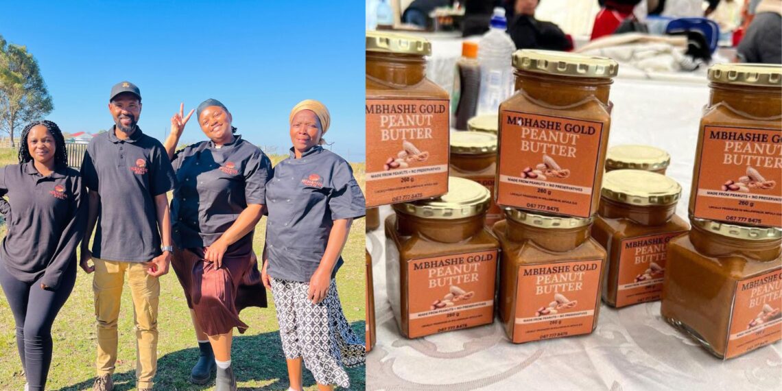 Four unemployed graduates in the Eastern Cape started their own business, Mbhashe Gold, turning local groundnuts into a natural, commercial-grade peanut butter. Founder Anda Zaku, with Lisa Lolwana, Anathi Mnukwa, and Elihle Mpikwa. 
Photos: Supplied/Food For Mzansi