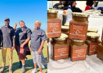 Four unemployed graduates in the Eastern Cape started their own business, Mbhashe Gold, turning local groundnuts into a natural, commercial-grade peanut butter. Founder Anda Zaku, with Lisa Lolwana, Anathi Mnukwa, and Elihle Mpikwa. 
Photos: Supplied/Food For Mzansi