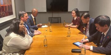 Minister John Steenhuisen, deputy minister Rosemary Capa and director-meneral Mooketsa Ramasodi sit with Vietnamese officials during the signing of the new agricultural cooperation agreement. Photo: Supplied/Food For Mzansi