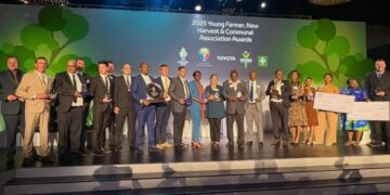 Toyota SA and AgriSA honoured South Africa’s next generation of agricultural leaders at the 2025 Young Farmer Awards in Johannesburg, with Francois Rossouw, Rudzani Sadiki, and Iqhude Supply recognised for their outstanding contributions to the sector. Photo: Meshaan Van Wyk/Food For Mzansi