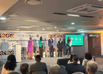 Pictured from left to right at the  B20 Sustainable Food Systems dialogue on Africa’s Agricultural Transformation to Advance Trade, Innovation and Resilience: Alice Ruhweza from AGRA; Mildred Nadah Pita from Bayer; Mooketsa Ramasodi, DG
of the department of agriculture; Dr Ildephonse Musafiri; and Chania Frost, associate partner. Photo: Supplied Food For Mzansi