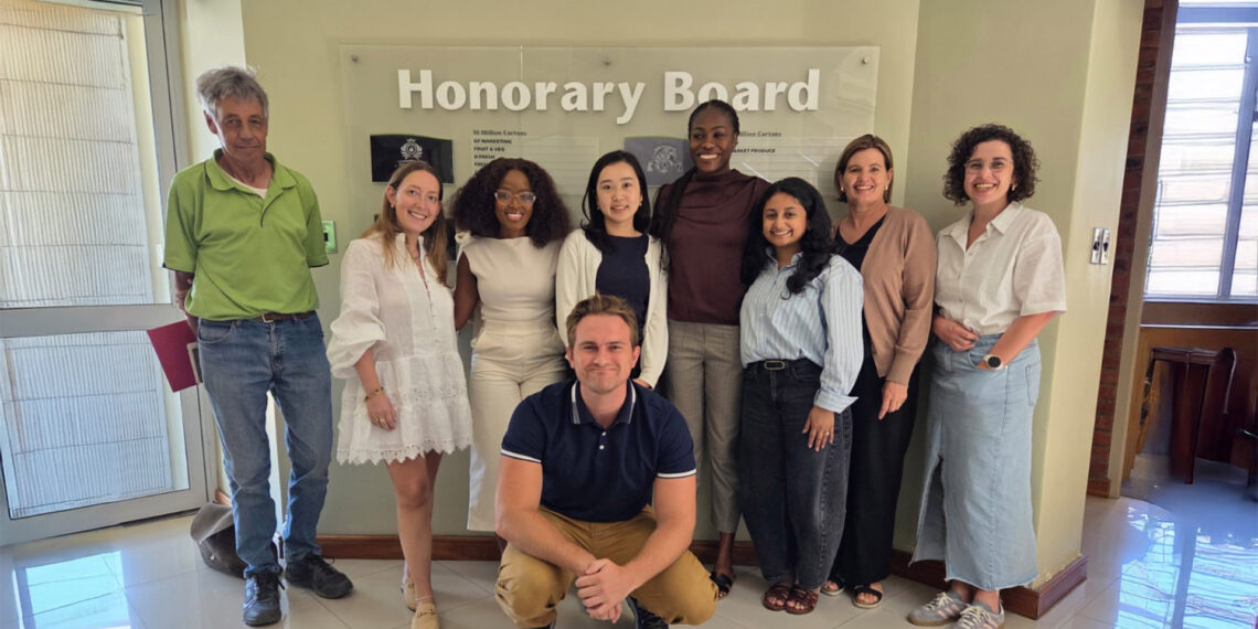 The Tru-Cape team with the Harvard Business School students at Tru-Cape’s office in Somerset-West. From left to right: Henk Griessel (Tru-Cape), Jaclyn Eagle, Lehlogonolo Phala, Hikari Yoshida, Princess Aghayere, Sneha Karkala, Jeanne Fourie (Tru-Cape), and Elri van der Merwe (Tru-Cape). Stephen Jordaan (Tru-Cape) is in front. Photo: Tru-Cape