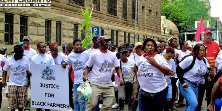 Farmers, led by Izwi Labantu, protested in Pretoria with a list of demands crippling farming operations, including the issuance of title deeds and livestock theft. Photo: Supplied/Food For Mzansi