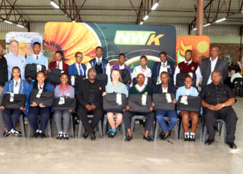 The 2025 top matriculants around the Ditsobotla municipal area received laptops from NWK. Photo: NWK