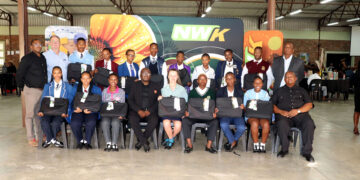 The 2025 top matriculants around the Ditsobotla municipal area received laptops from NWK. Photo: NWK
