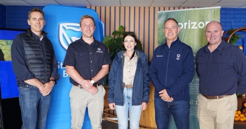Bill Blackie, chief executive of business and commercial banking at Standard Bank Group, Michael Lilje, CEO and founder of Orizon Agriculture, Dr Andrea Campher, senior manager: sustainability, agribusiness and ecosystems for business and commercial banking at Standard Bank Group, Brendan Jacobs, head for agribusiness for business and commercial banking at Standard Bank Group, and Louis Van Ravesteyn, head for agribusiness for business and commercial banking at Standard Bank Group. Photo: Supplied/Standard Bank