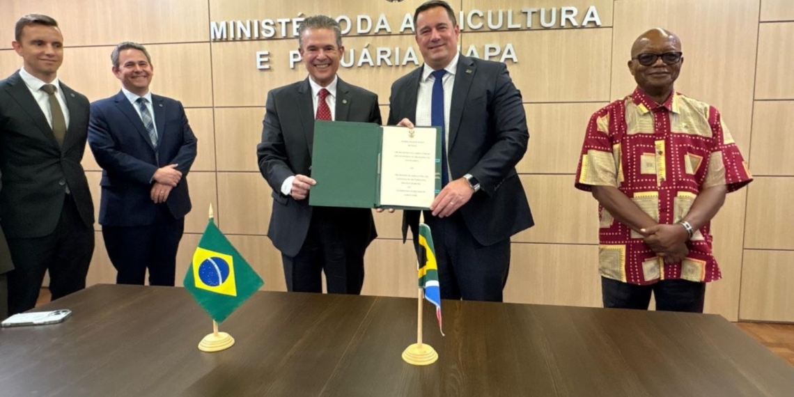 Ministers John Steenhuisen and Andre Carlos Alves de Paula officially signed a memorandum of intent and a comprehensive action plan with Brazil to elevate the agricultural partnership. Photo: Supplied/Food For Mzansi