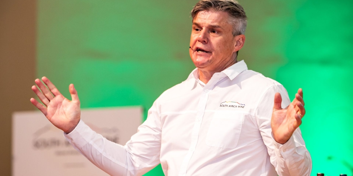 South Africa Wine chief executive officer Rico Basson addresses the 2026 South Africa Wine Summit in Stellenbosch. Photo: South Africa Wine