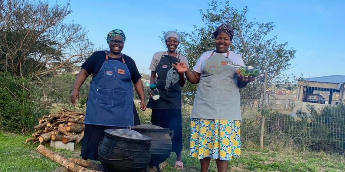 Phumeza Stuurman (right) and her all-female cooking team in the village of Nxarhuni on the outskirts of East London transform animal bones, an often-discarded agricultural by-product, into nutritious bone broth, made fresh weekly and delivered to a growing list of loyal urban customers in the East London area. Photo: Supplied/Food For Mzansi