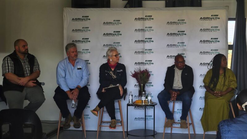 Jeandré Johnston, Francois Knowles, Laurika du Bois, Ronald Rapholo, and Mmatsheko Mosito speaking on a panel at Food For Mzansi’s Gauteng farmers’ day. Photos: Patricia Tembo/Food For Mzansi