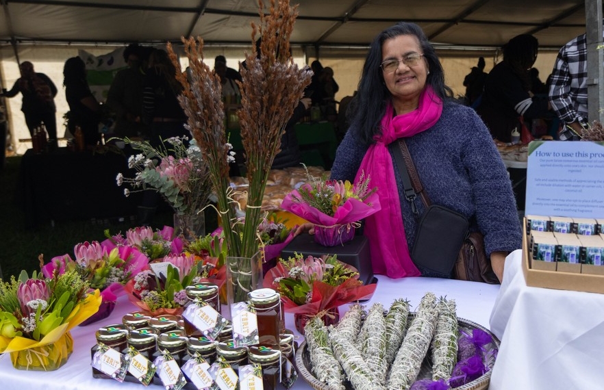 Eunice Marais sells fynbos and honey grown and harvested on a farm in L’Agulhas. Photo: Liezl Human