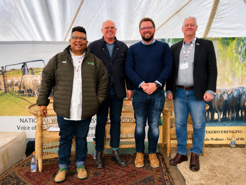 From left are Food For Mzansi managing director Ivor Price, Agri SA chief executive Johann Kotzé, News24 assistant editor Pieter du Toit and National Wool Growers' Association of South Africa general manager Dan Kriek during the Boerepraatjies panel discussion at the Karoo Winter Wool Festival in Middelburg, Eastern Cape. Photo: Supplied/Food For Mzansi