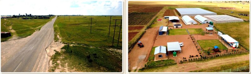 Before and after the Multi-Functional Agri-Node in Deelpan, North West. Photos: Supplied/Seriti Institute