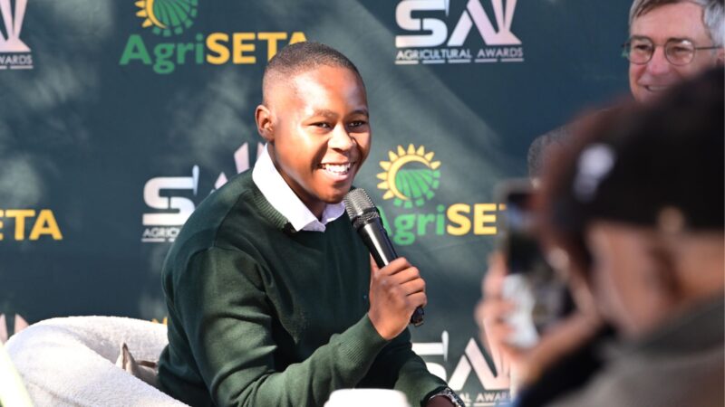 Musa Sono speaks during the South African Agriculture Awards (SAAA) stakeholder breakfast, held in partnership with the awards sponsor, AgriSETA, where he shared how recognising young farmers can inspire others to see agriculture as a viable, rewarding and even fashionable career path. Photo: Food For Mzansi