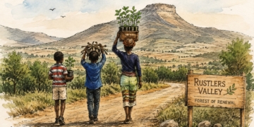 The Forest of Renewal at Rustlers Valley celebrates the intertwined legacies of Frik Grobbelaar, Anton Chaka and Riky Rick, inviting South Africans to restore the land while cultivating hope, belonging and community. Illustration: ChatGPT