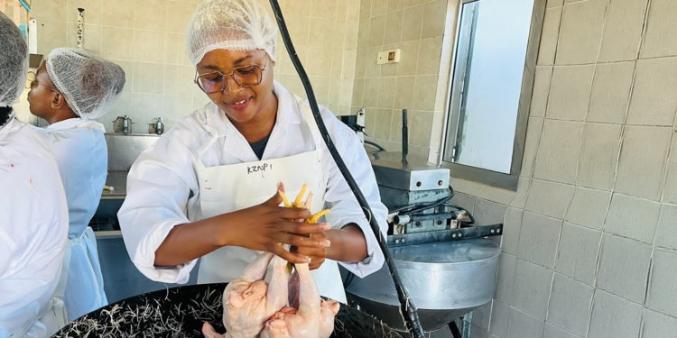 Ngwananku Poultry Projects owner Noxolo Portia Ngwenya inspects freshly processed broilers, ensuring all meat meets strict health and safety standards. Photo: Supplied/Food For Mzansi