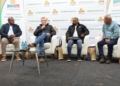 The panel at Nampo Cape brought together Matyana Mzi (regional head of commercial banking and transformation for the Cape region at Land Bank), Jannie Strydom (CEO of Agri Western Cape), Sakhumzi May (chief agricultural economist at Land Bank) and Aldrink October (farmer at Kaapschon Boerdery & Ander) for a lunchtime conversation hosted by Food For Mzansi and Land Bank in Bredasdorp, Western Cape. Photo: Supplied/Land Bank