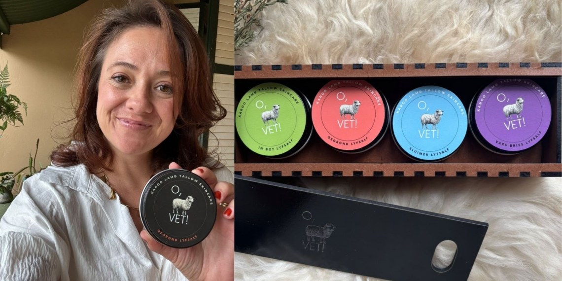 Carla Coetzee turned her interest in natural skincare and family memories of using speensalf into O, Vet! Skincare, a brand made with sheep tallow. Photos: Supplied/Food For Mzansi